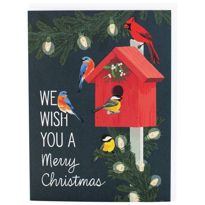 Smudge Ink - Wholesale Christmas Card - Birdhouse With Twinkle Lights Christmas Card0