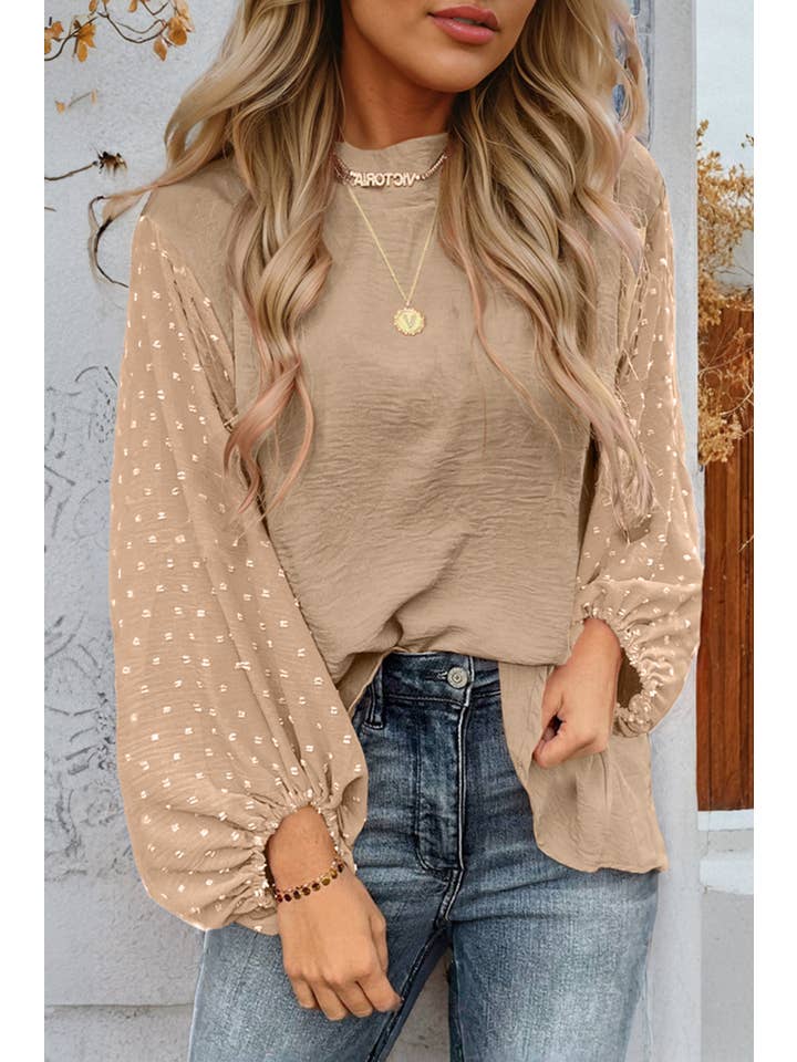 PRETTY BASH - Wholesale Blouse - Women's - Solid Swiss Dot Balloon Sleeve Blouse14