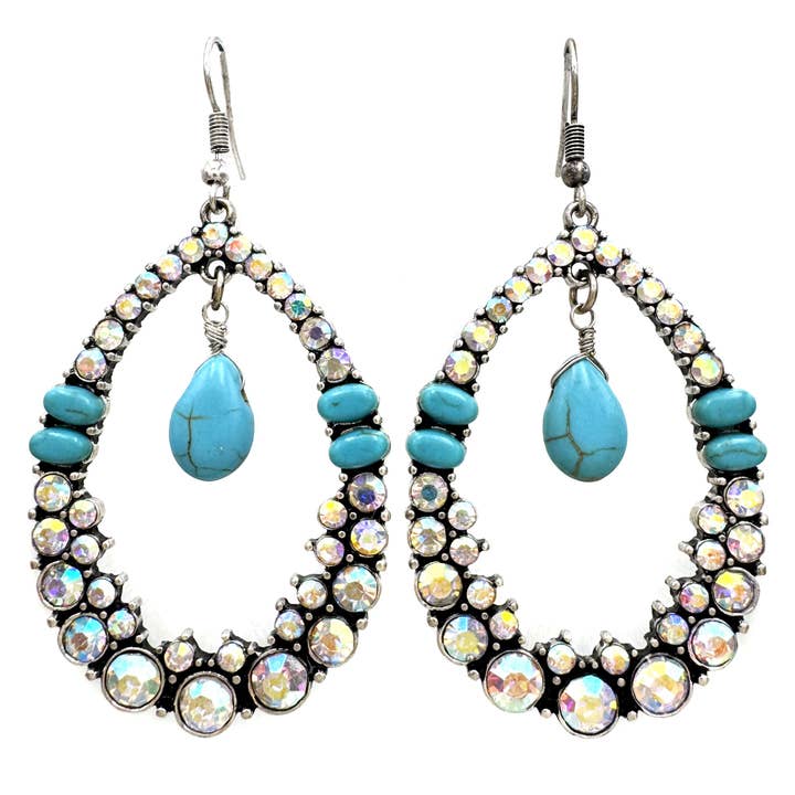 Teardrop AB Rhinestone Turquoise Earrings for wholesale by Lunar Deer