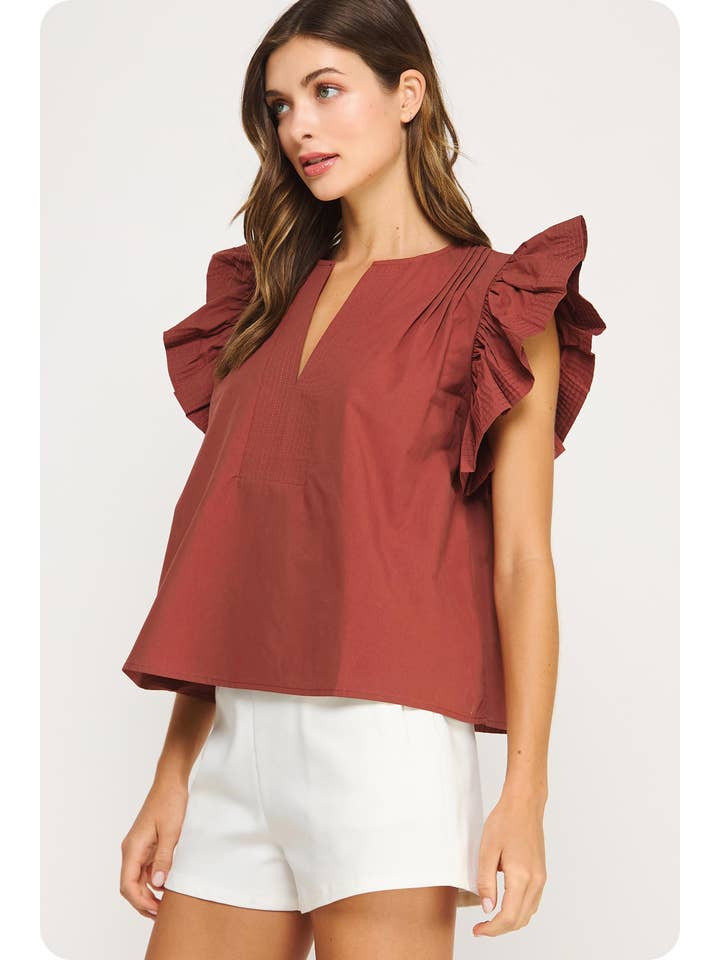 Strut & Bolt - Wholesale Blouse - Women's - Flutter Ruffle Sleeve Poplin Top26