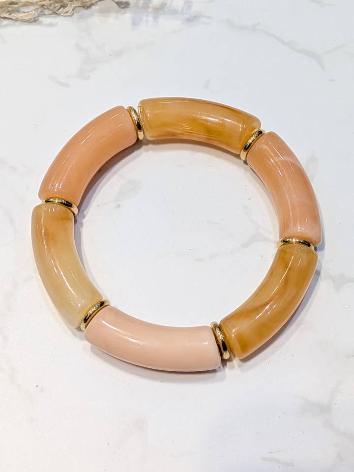 Elastische unisex armband Kecy 1cm hars en staal 44110-2026 voor wholesale door LOLO & YAYA