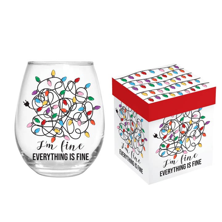 Christmas Vacation Wine Glass Stemless Glass, It's Fine, 17o for wholesale by Evergreen Enterprises