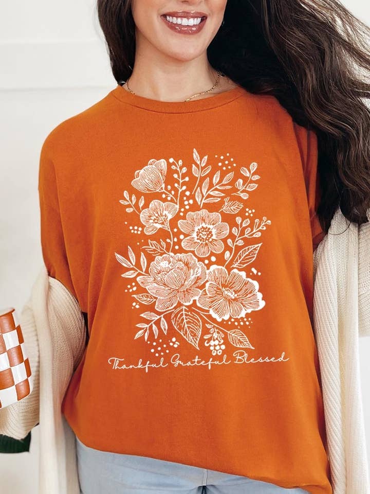 Neutral Thanksgiving Grafisk Tyk Bomulds-T-shirt for engroshandel hos COLORBEAR