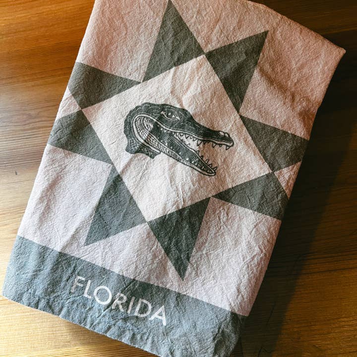 Florida Star Barn Quilt Gator Tea Towel for wholesale by The Joy Co.