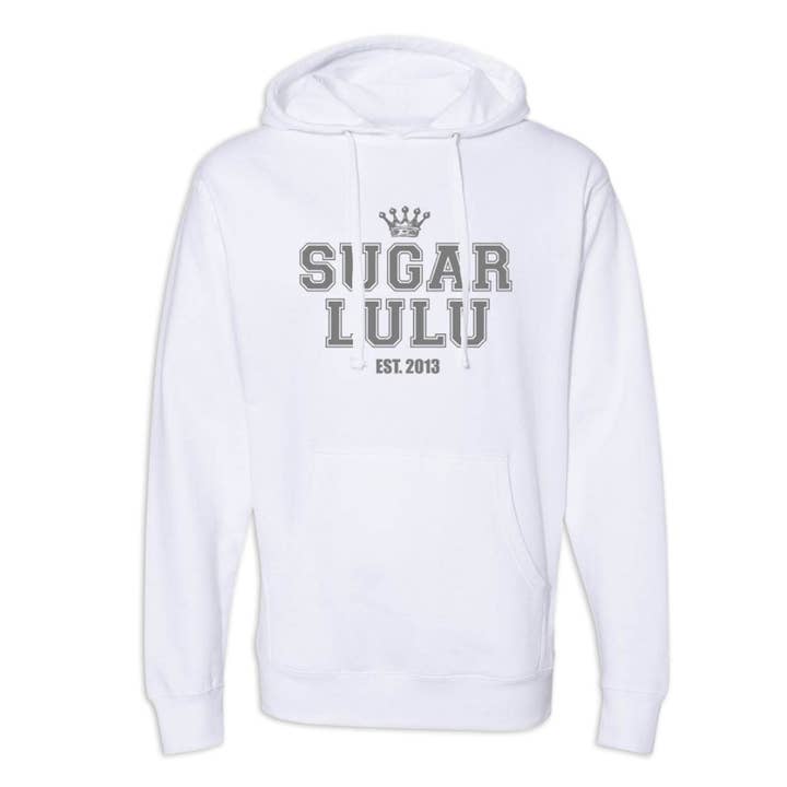SWEAT À CAPUCHE BLANC - Choisissez votre logo et votre longueur pour la vente par Sugar Lulu