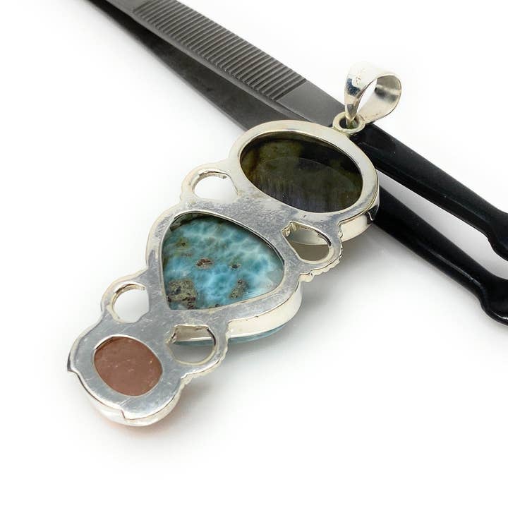 Akstar Gems - Wholesale Individual Charm/Pendant - Larimar Gemstone Pendant with Purple Flash Labradorite and Morganite , Wire Wrapped Pendant, Silver Jewelry Gifts for Her, Bohemian Jewelry7