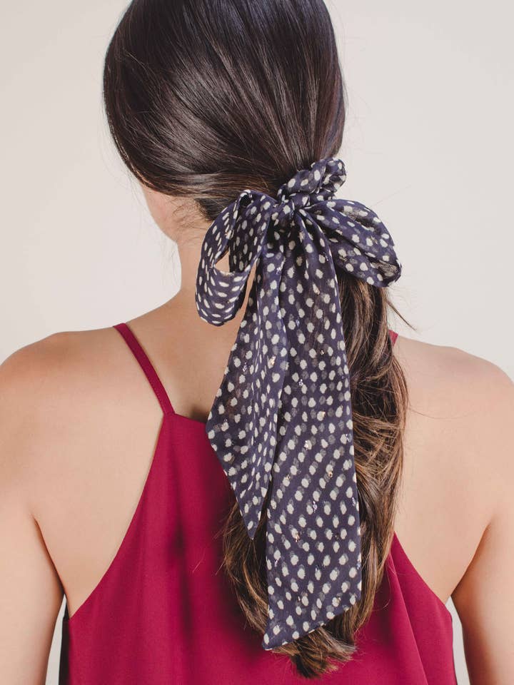 Navy Glitter Dot Long Scarf Pony for wholesale by Space 46 Wholesale
