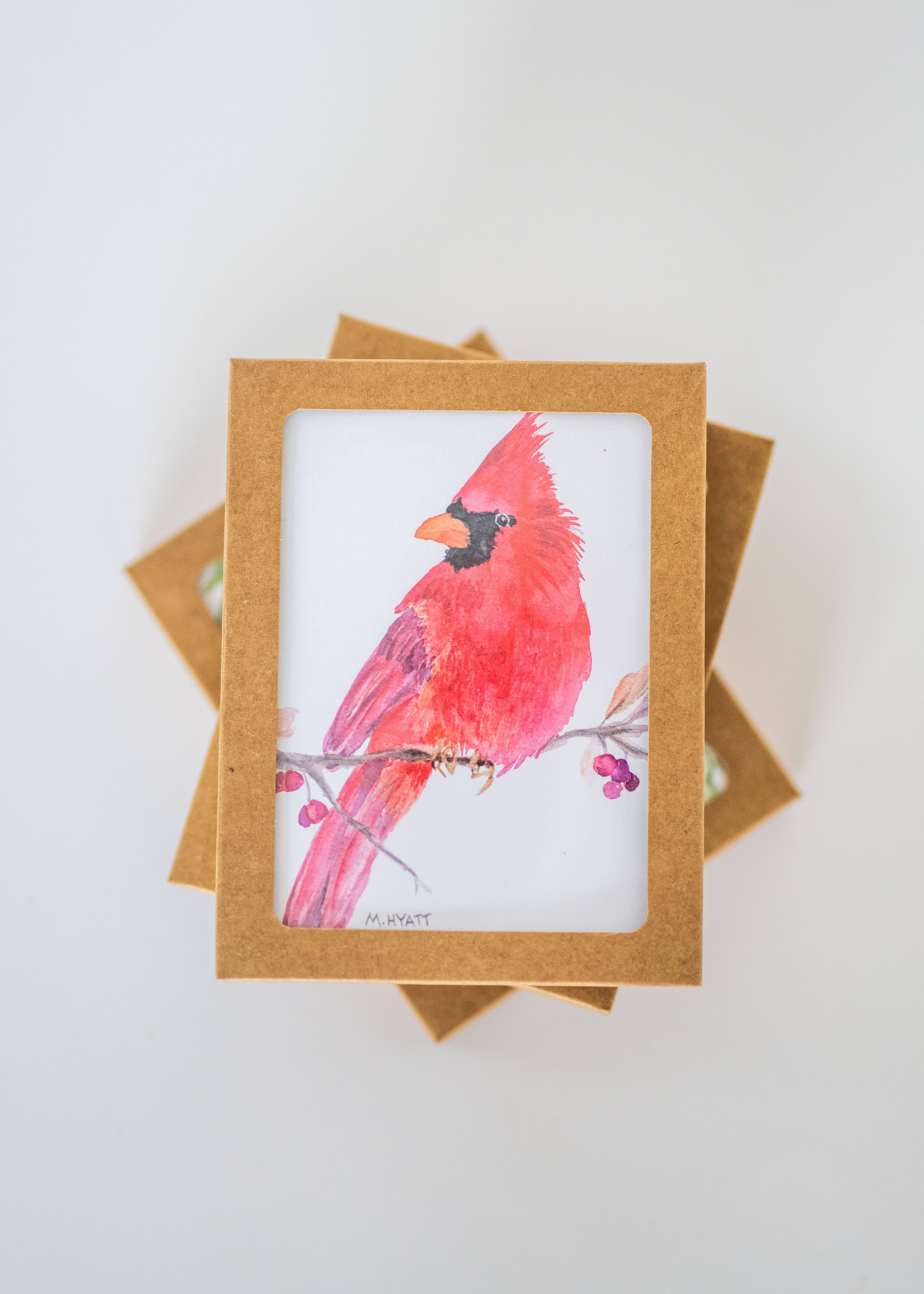 Melissa Hyatt - Wholesale Briefpapier/indexkaartenset - "Rode Kardinaal" aquarel notitiekaart - set van 6 in doos1