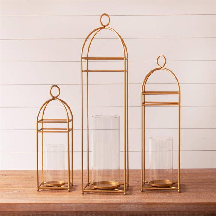 Audrey's Home & Gift - Wholesale Candle Holder - Gold Cage Lantern Candle Holders (Set Of 03)