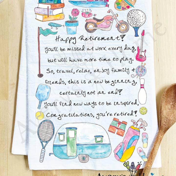 Happy Retirement Gift Funny Congratulations Tea Towel for wholesale by Avery's Home