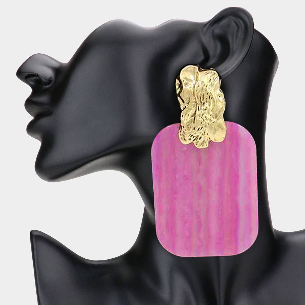 Sensibling Corp. - Wholesale Dangle Earrings - Oversized Patterned Celluloid Acetate Plate Accent Doorknocker Earrings13