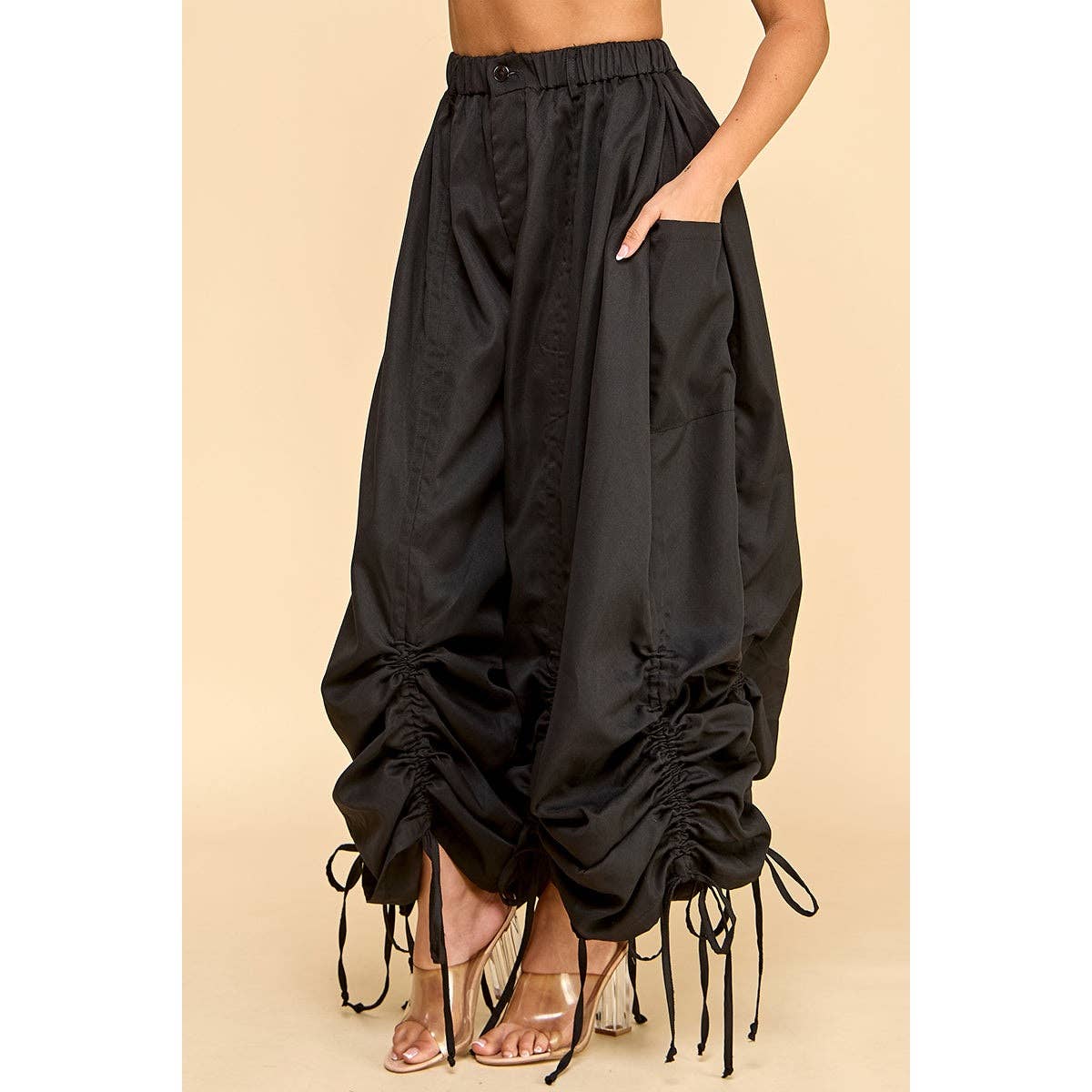 DORCAS - Wholesale Pants - Women's - Loose Fit Palazzo Drawstring Pants6