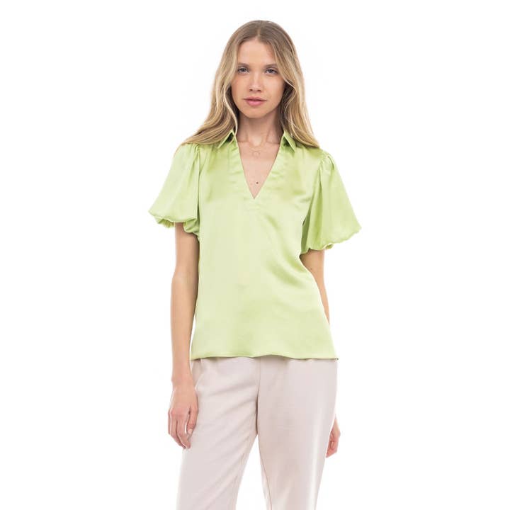 Pullover Blouse With Puff Sleeves for wholesale by Naked Zebra Rack