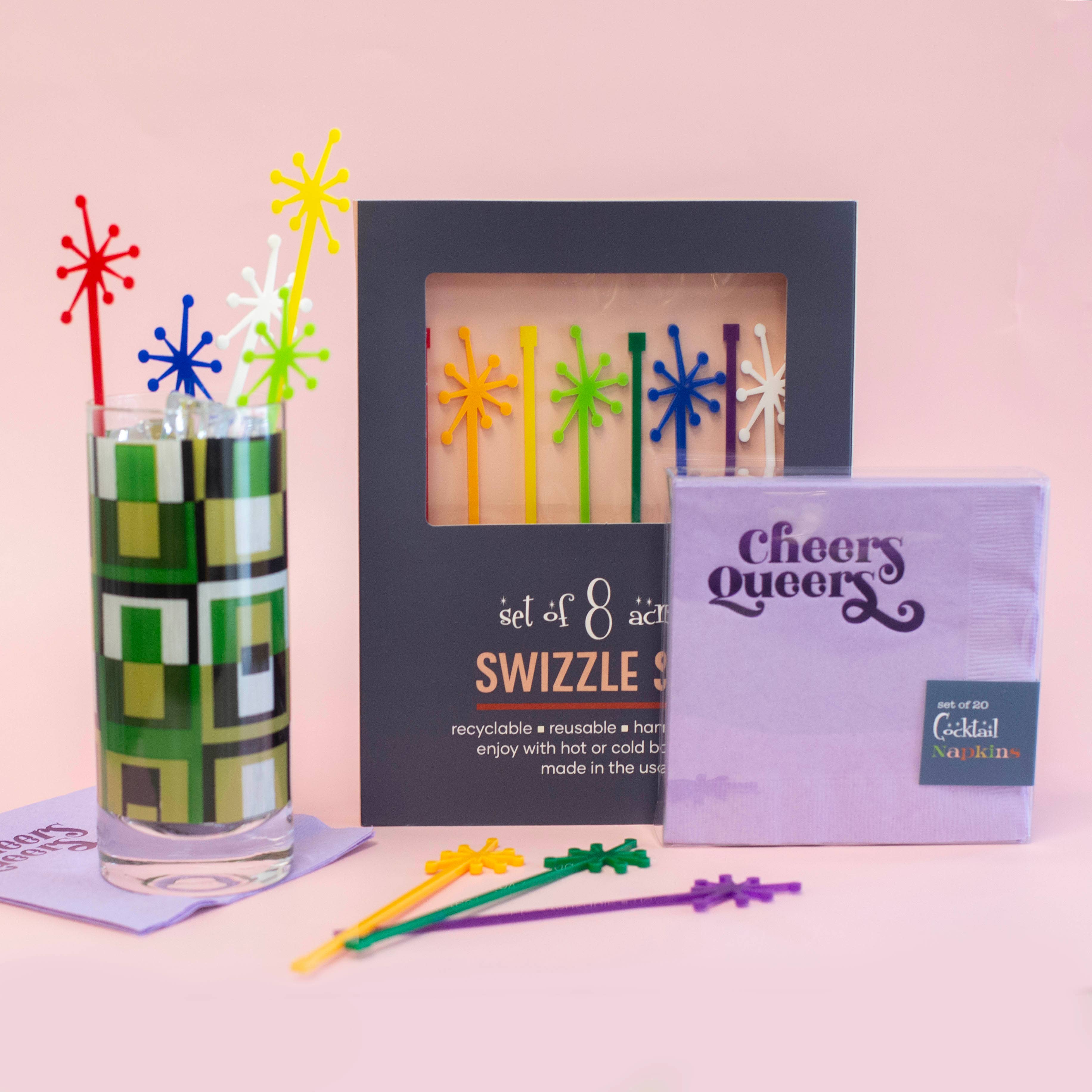 Mod Lounge Paper Company - Wholesale Drink Stirrer - Retro Starburst LGBTQ Rainbow Pride Acrylic Beverage Mixing 2