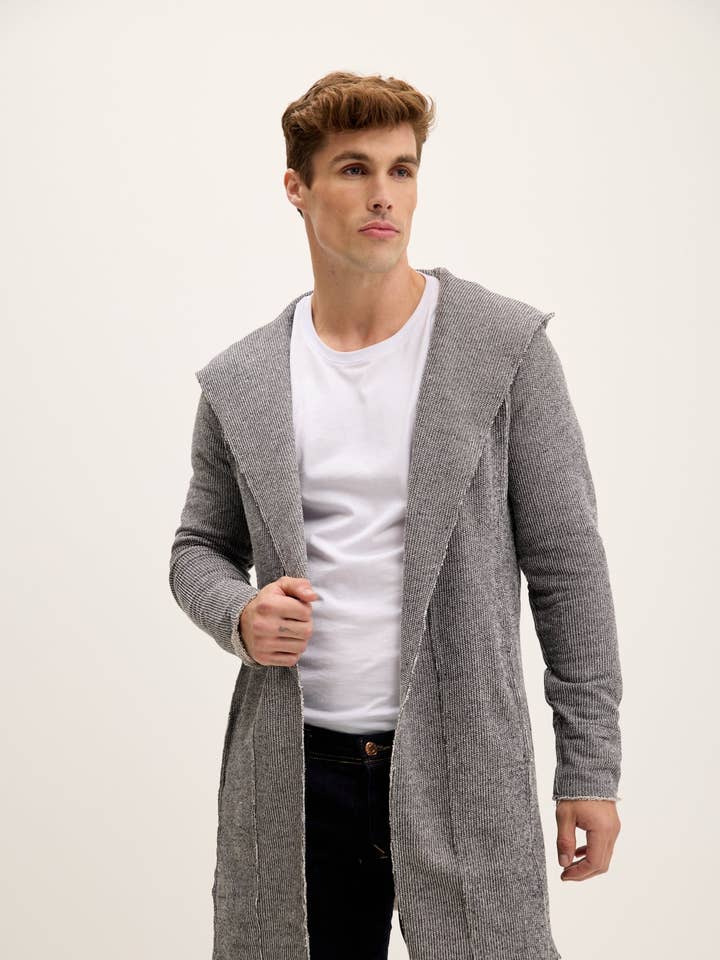 Lang vest met capuchon voor heren - zwart wit voor wholesale door Ron Tomson