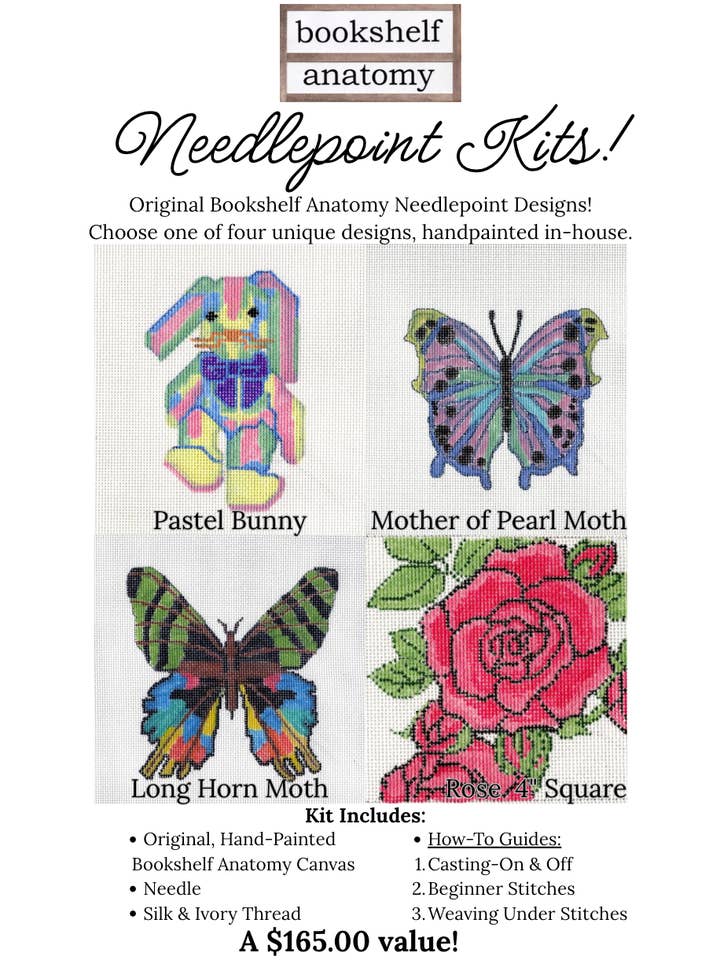 Bookshelf Anatomy Designs Needlepoint Kits for wholesale by Bookshelf Anatomy, LLC