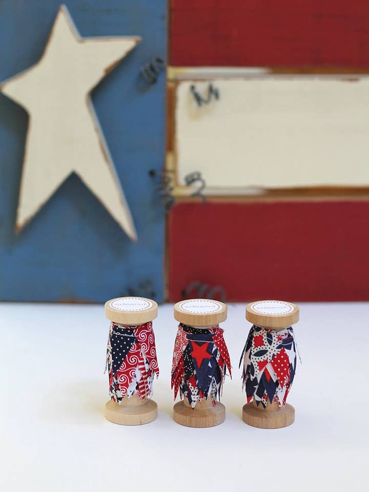 Spool Bunting BLUE-RED-WHITE. USA Ribbon, Party cake banner for wholesale by edeenut