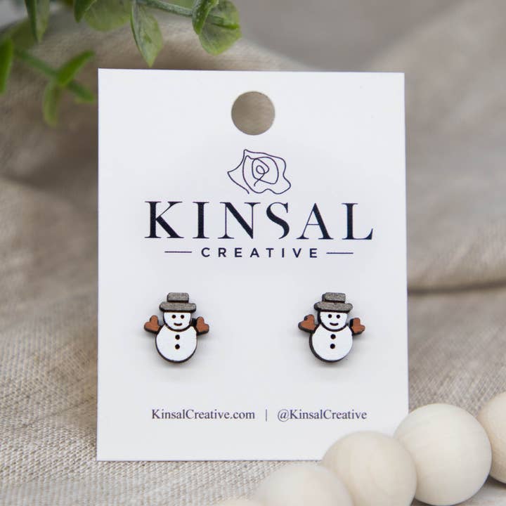Pendientes de madera de muñeco de nieve para venta al por mayor de Kinsal Creative