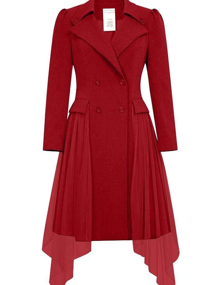 Chique Star Trenchcoat met netversiering in grote maten in rood 062 voor wholesale door CHIC STAR