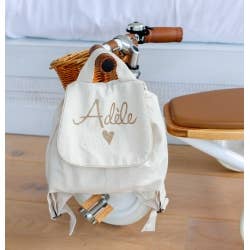 Personalized beige linen heart backpack for wholesale by oh la la paris