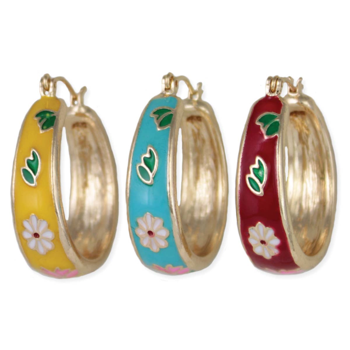 ZAD - Wholesale Hoop Earrings - Ring of Flowers Gold Enamel Hoop Earrings1