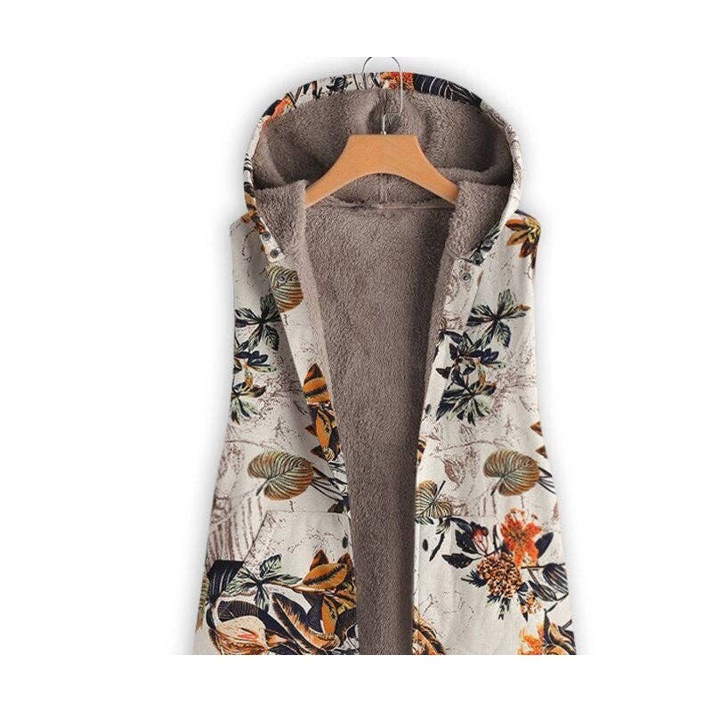 UZ Wholesale Store – wholesale Outerwear Vest - Women’s – Vest With Vintage Print Hood And Mid-Length For Warmth1