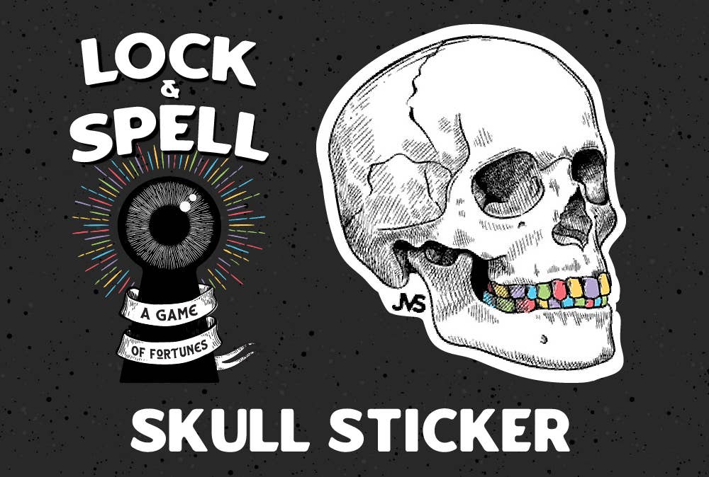 Jupiter Valley Studios - Wholesale Sticker - Lock & Spell Skull Sticker1
