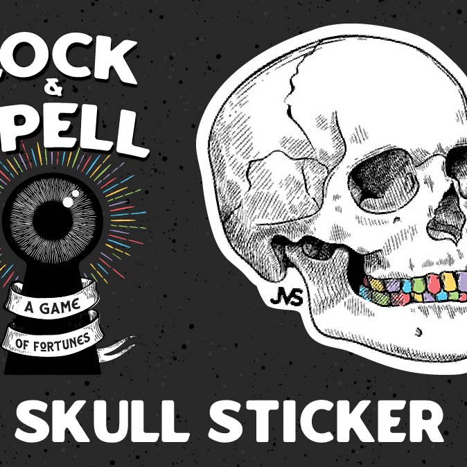 Jupiter Valley Studios - Wholesale Sticker - Lock & Spell Skull Sticker1