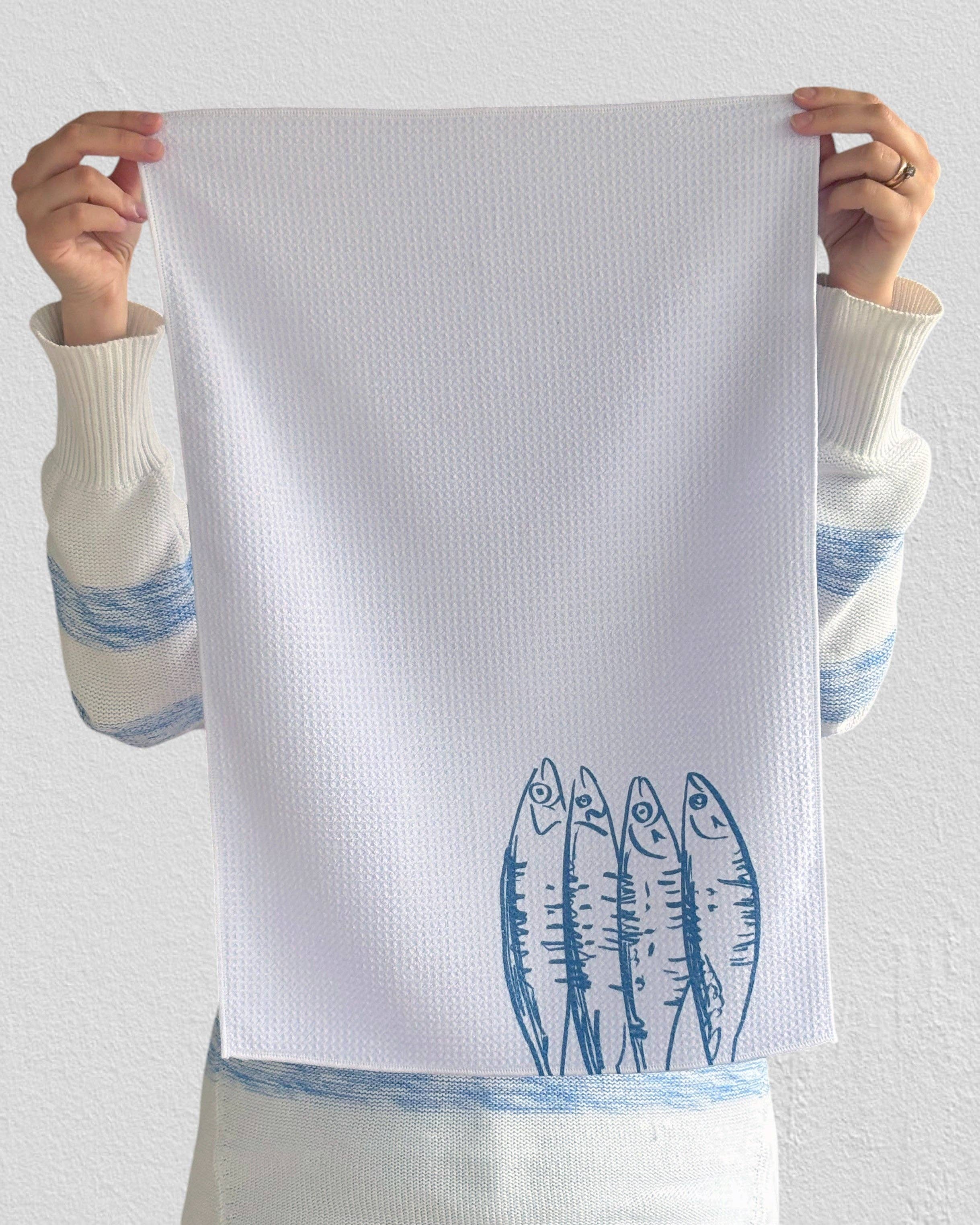 Sardines, waffle tea towel for wholesale by Sovende Bjorn