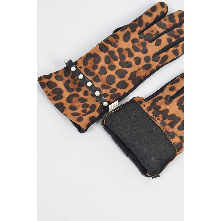 LEOPARD PRINT PEARL ACCENT SMART GLOVES for wholesale on Faire4