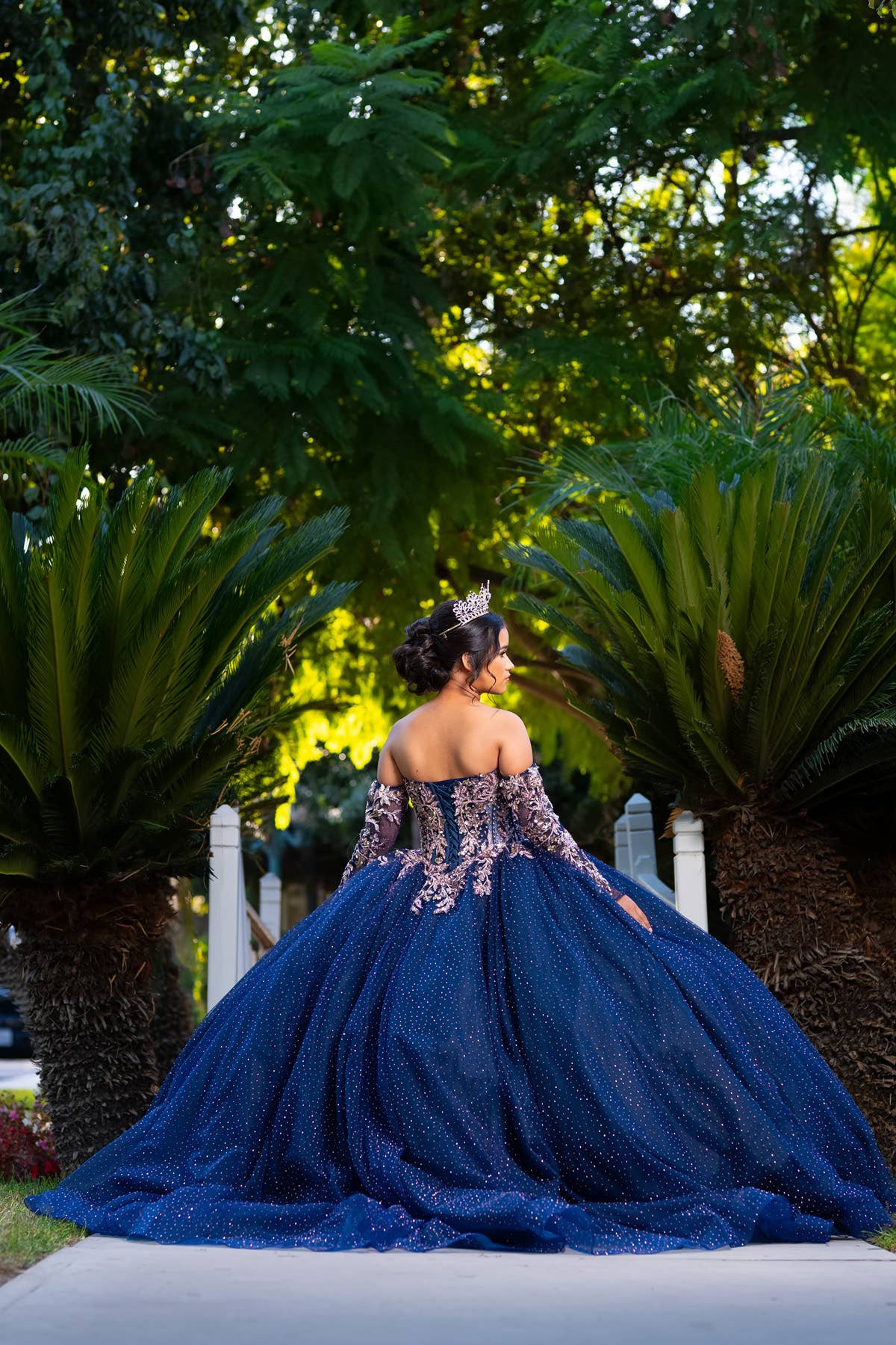 Navy and rose gold quinceanera dress with sleeves CHF3131 for wholesale on Faire2