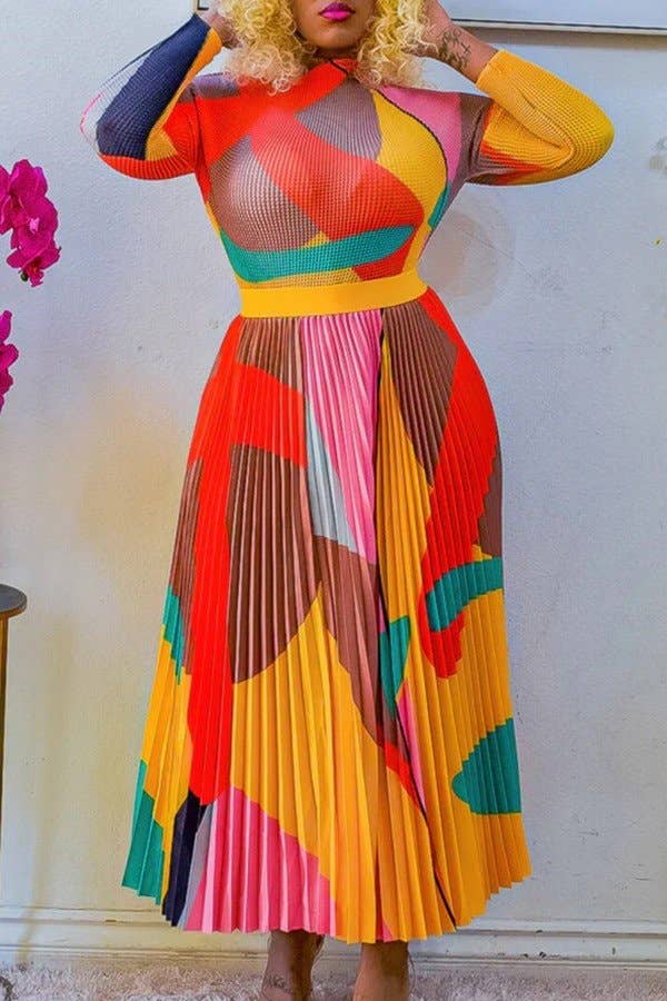 Aria Romance - Wholesale Top & Skirt Set - Women's - Pleated Print Two-Piece Set6