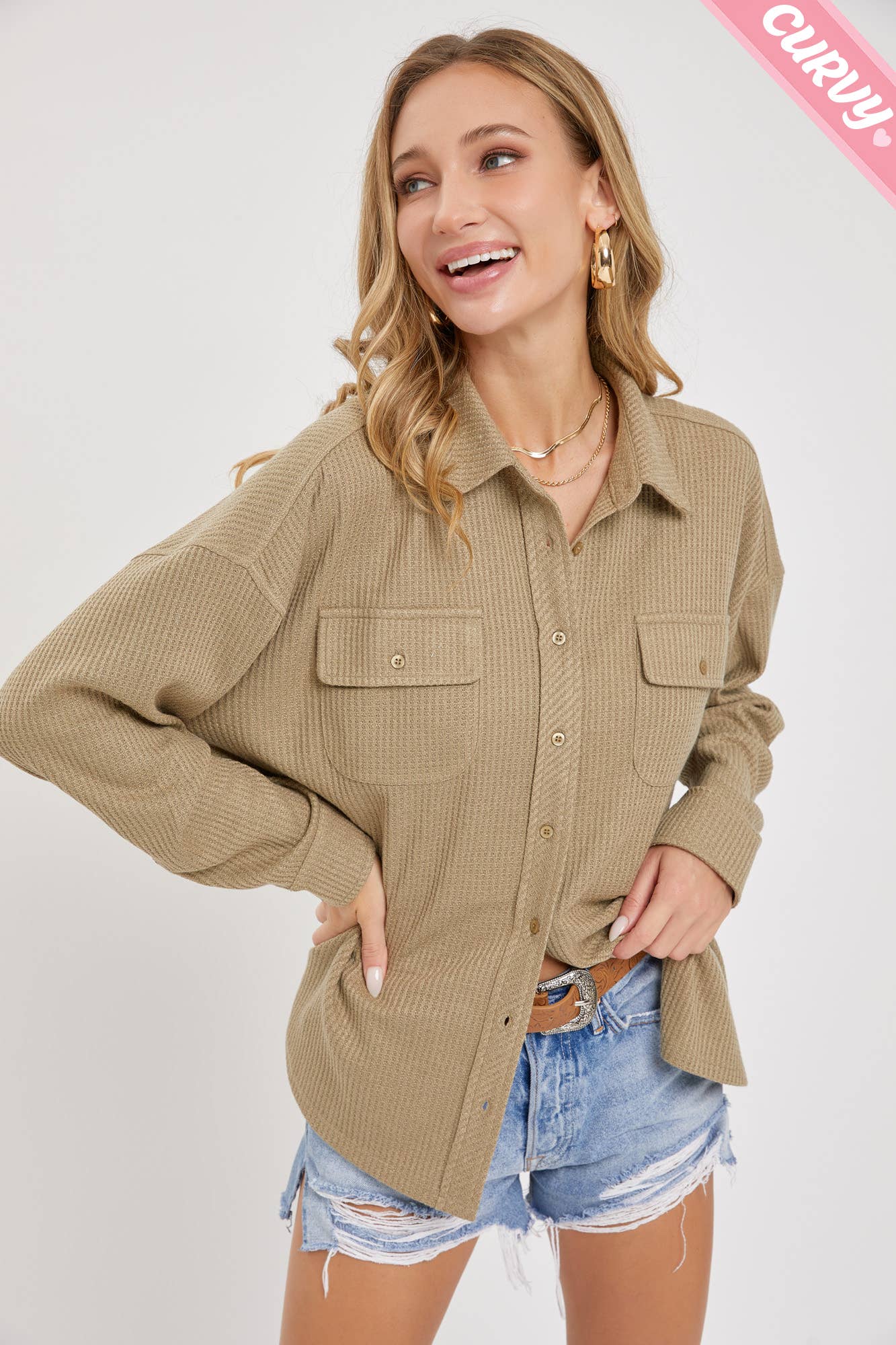 Sweet Lovely by Jen - Wholesale Button Down Shirt - Women&#x27;s - PLUS SIZE BUTTON DOWN OVERSIZED SHIRTS19