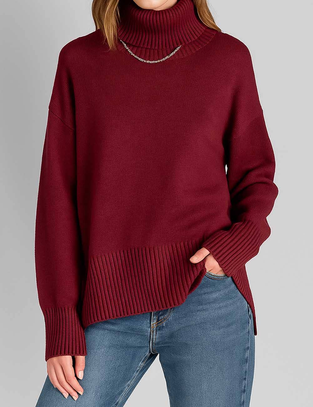 Sweetkama - Venta al por mayor Jersey de punto - Mujer - Suéter de punto para mujer con cuello alto y color sólido 56057