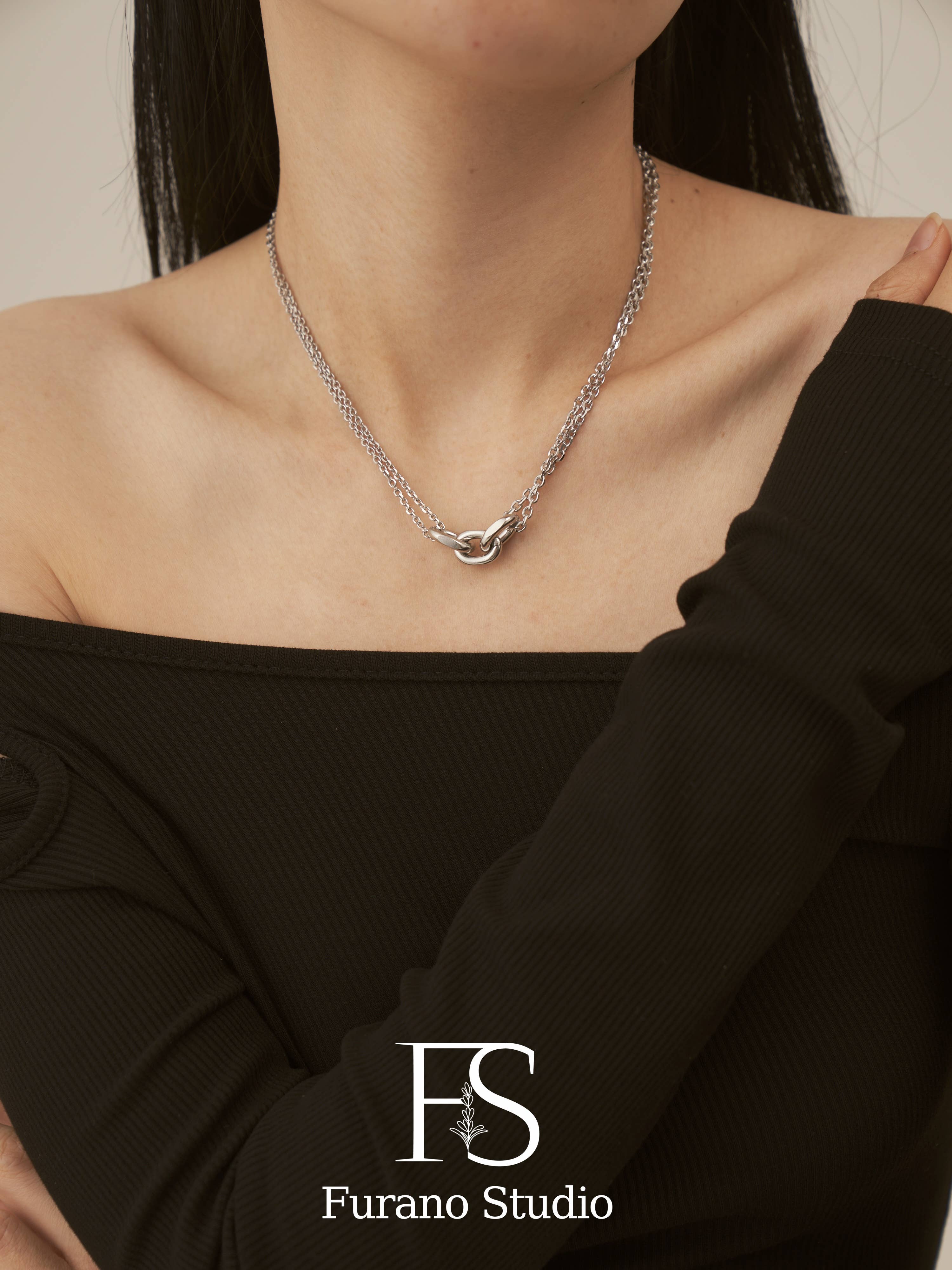 Furano Studio - Wholesale Link & Chain Necklace - Silver Double Layer Snake Chain Necklace6