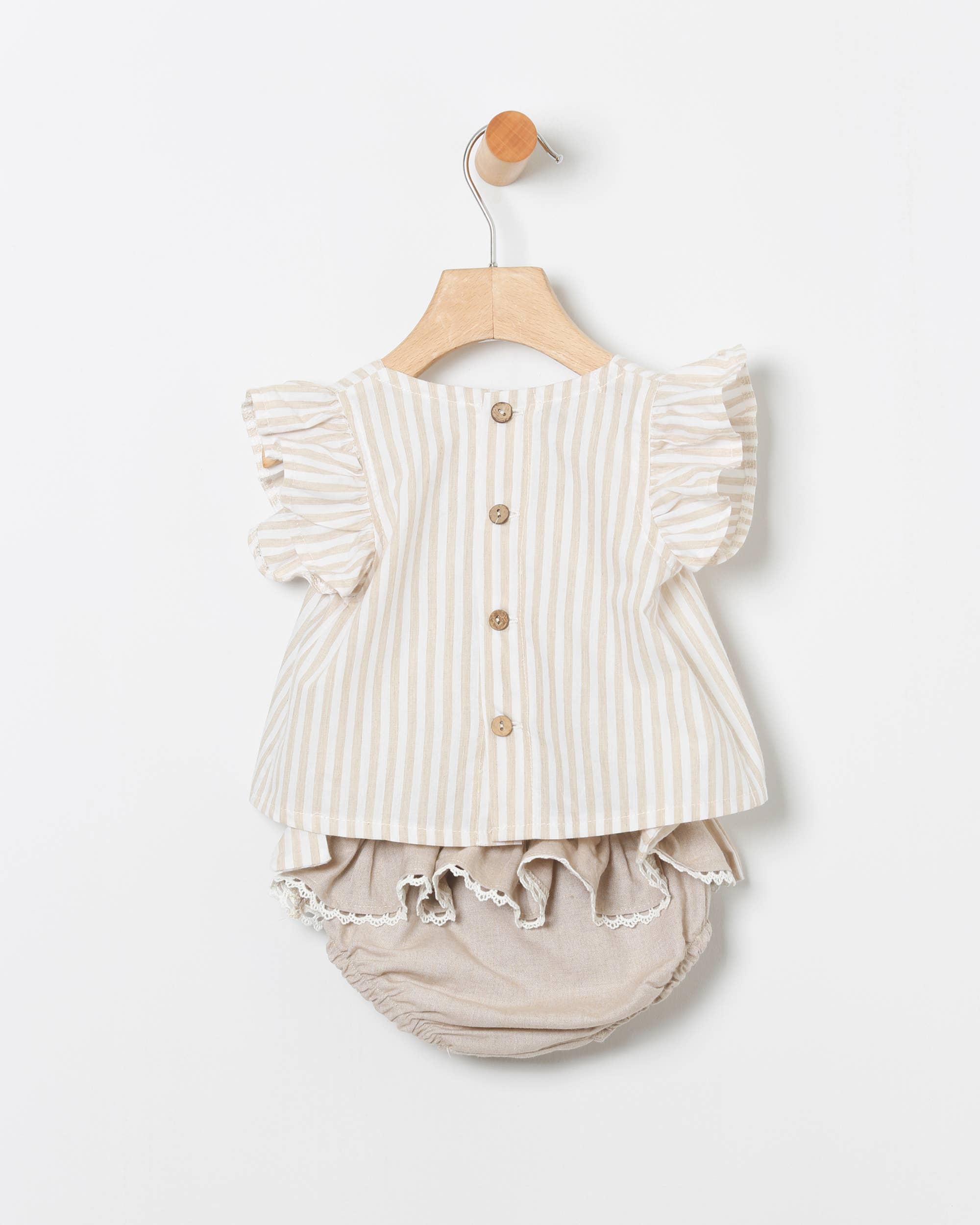 COCO ACQUA - Wholesale Clothing Set - Baby - Striped Dress Set and Linen Ruffled Panties1
