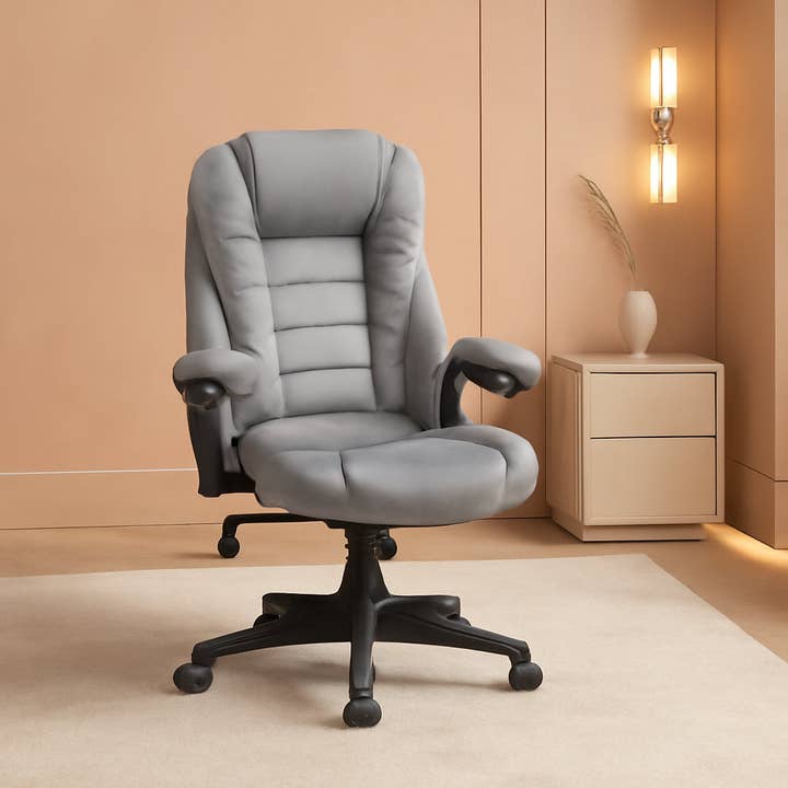 Heated Massage Office Chair Gray Velvet Reclining Six Point for wholesale by ShipItFurniture