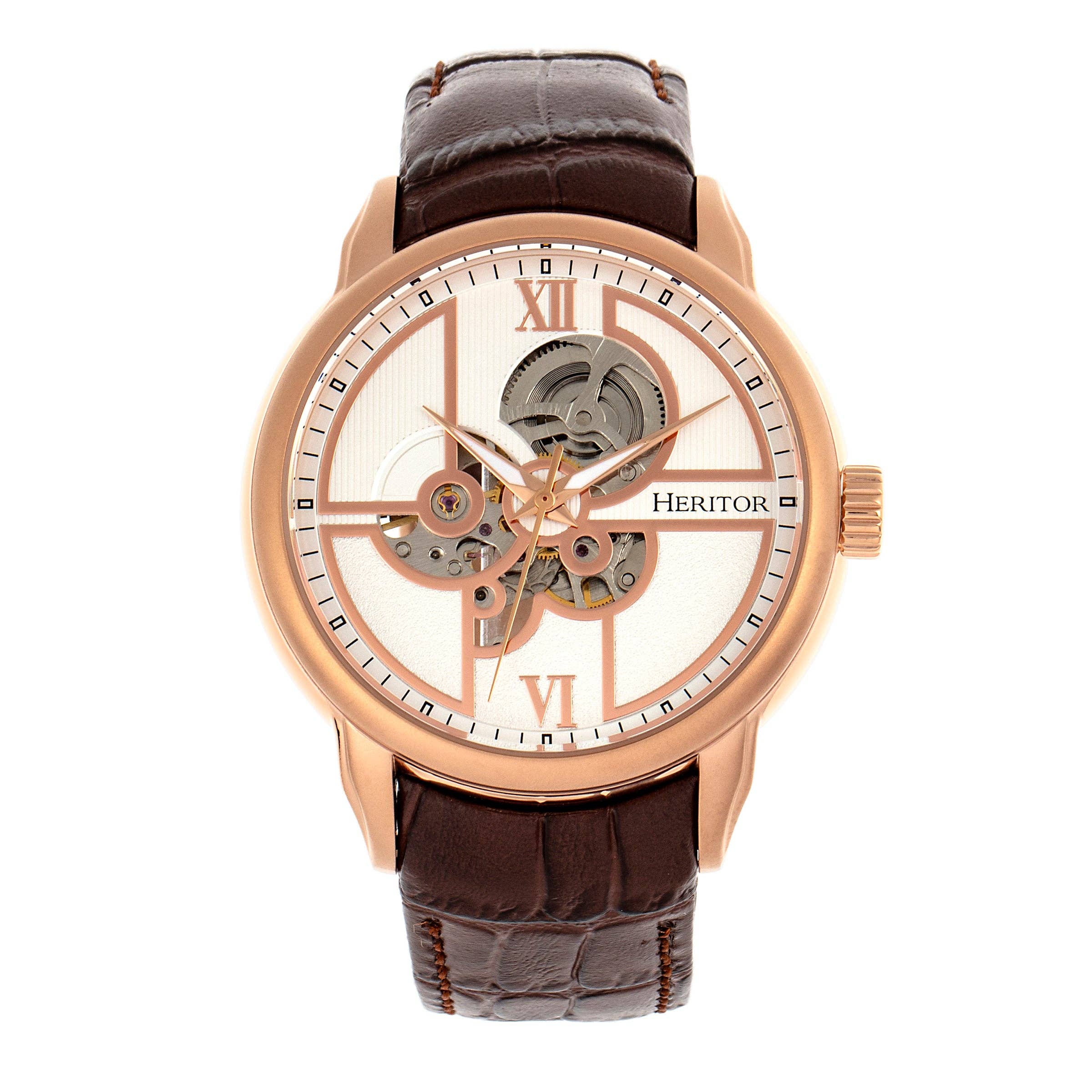 Heritor Automatic - Wholesale Wrist Watch - Men's - Heritor Automatic Sanford Semi-Skeleton Leather-Band Watch12