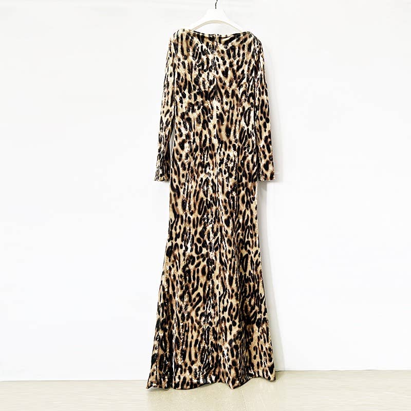Color as pictures DR807Y Leopard Print Velvet Gown with One-Shoulder Grace for wholesale on Faire2