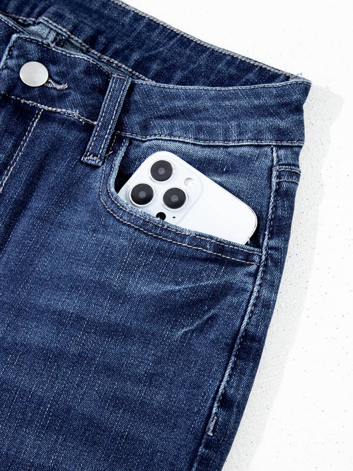 Sail Blue Mineral Wash Raw Hem High Waist Flared Jeans for wholesale on Faire16