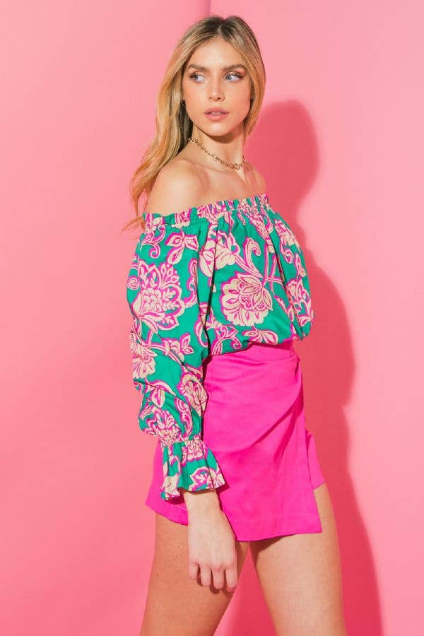 BLAUGRÜN ROSA Ein bedrucktes Popeline-Top - IT12031 für den Großhandel auf Faire2