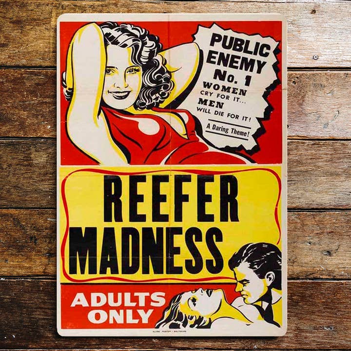 The British Metal Signs Company - Vente Pancarte - Plaque de film en métal Reefer Madness Adults Only
