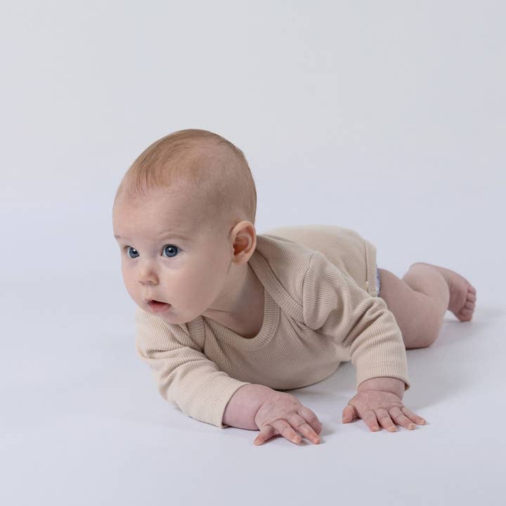 Ecru Ribbed Bodysuit with Long Sleeves for Babies for wholesale by Aneby