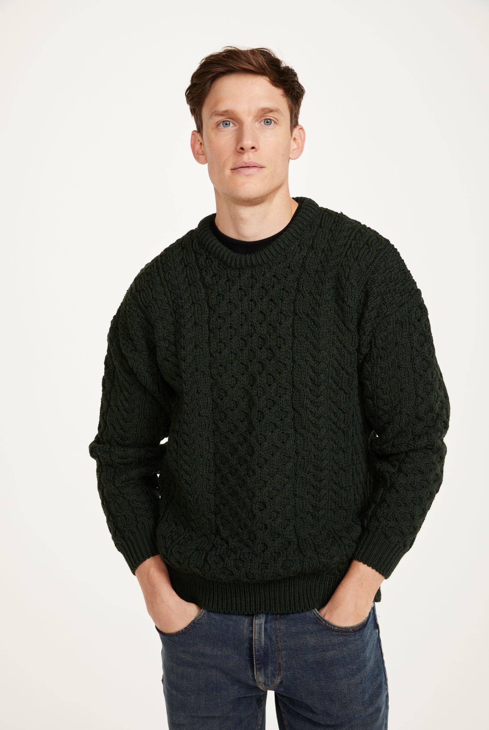 Aran Woollen Mills - Wholesale Knit Sweater - Men's - Inisheer Traditional Mens Aran Sweater -  Forest Green3