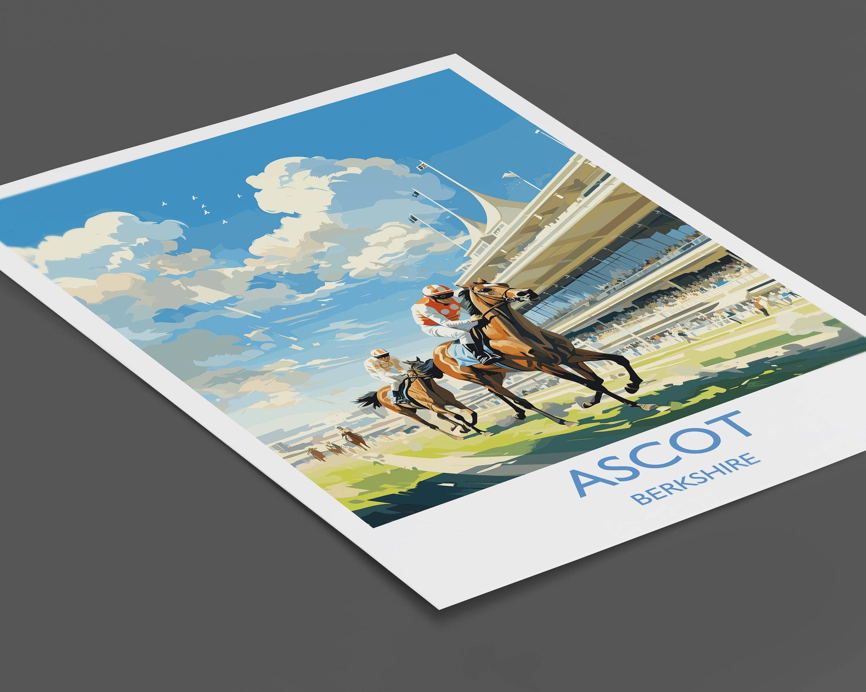 NQ Media Designs - Vente Affiche d'art - Affiche de voyage Ascot, impression de voyage d'Ascot, Berkshire, Angleterre, cadeau pour les amateurs d'art des courses d'Ascot, Windsor4
