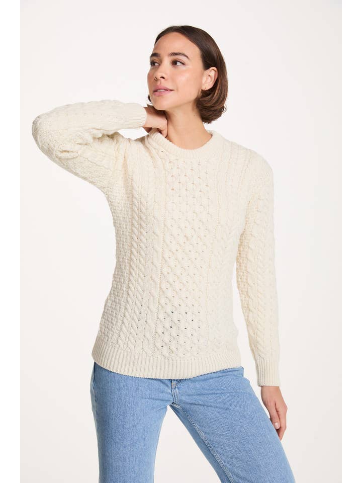 Aran Woollen Mills - Venta al por mayor Jersey de punto - Mujer - Suéter Aran ajustado para mujer Inishmore - color crema2