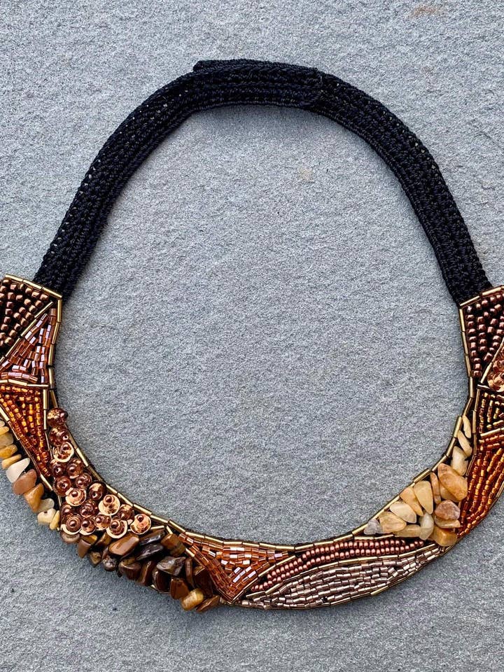 Bahar Beaded Statement Necklace Gold for wholesale by Seyyah