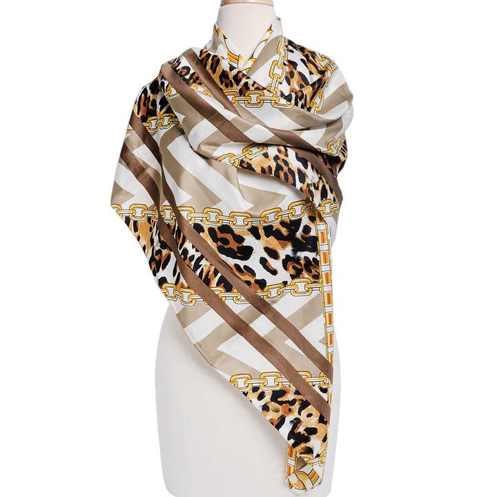 STP - Venta al por mayor Bufanda - Mujer - Pañuelo de seda con estampado animal Kaki