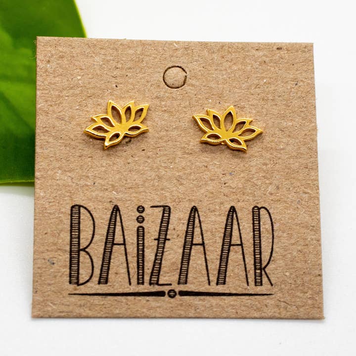 Gold Plated Lotus Stud Earrings for wholesale by Baizaar