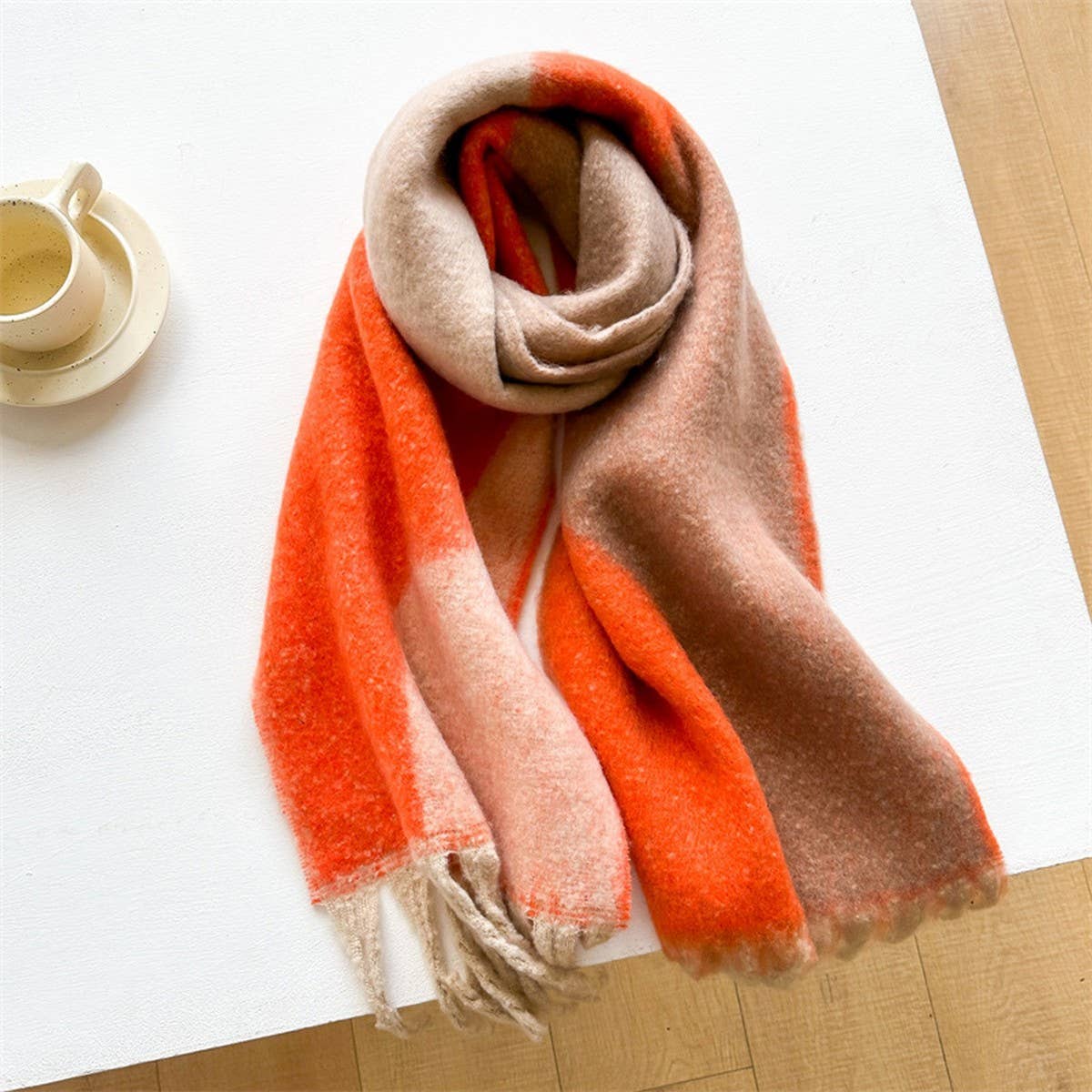 ACCITY - Wholesale Scarf - Women's - Geometric Fringe Wool Scarf,Thick Colorblock Shawl_CWASC097813